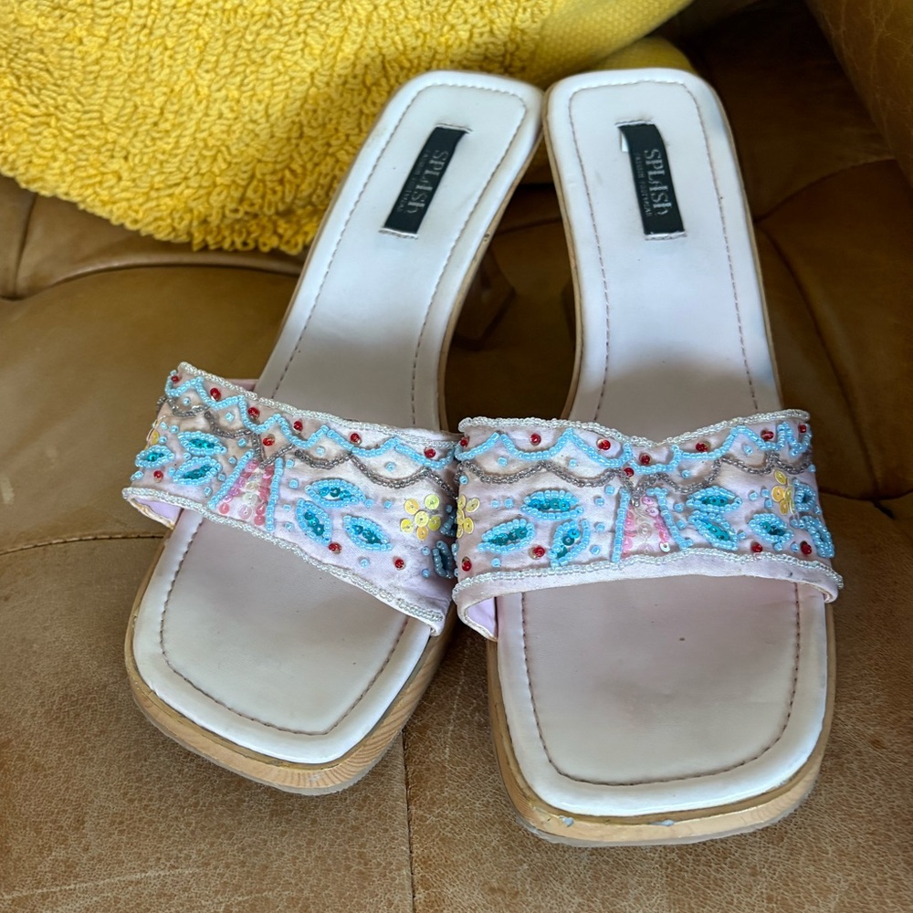 Vintage Y2K Wood & Beaded Heels